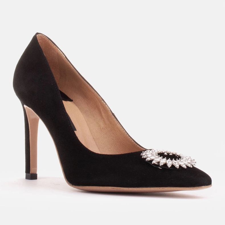 Marco Shoes Suede heels with crystal ornament black 1