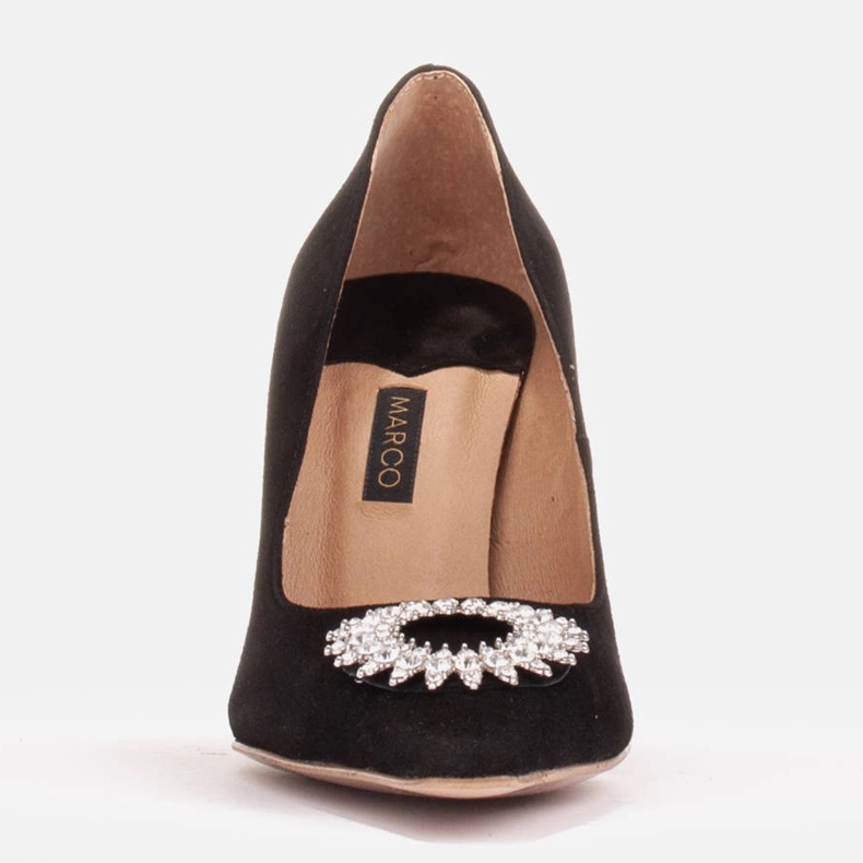 Marco Shoes Suede heels with crystal ornament black 2