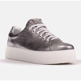 Marco Shoes Women's sneakers made of genuine leather on a thick sole brown silver 1