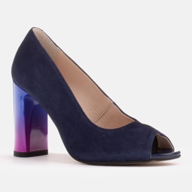 Marco Shoes 1100P navy blue pumps with a multi-color heel 1
