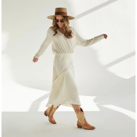 Marco Shoes Cowboy boots in combination of leather and linen fabric 2186B + J-003-1266-4 beige 2