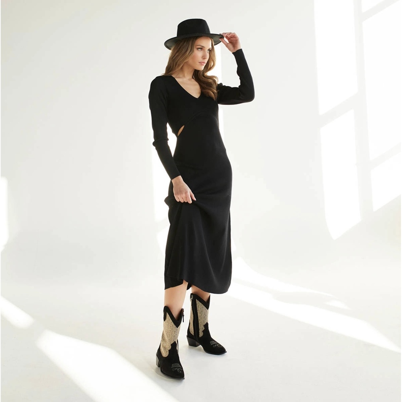 Marco Shoes Cowboy boots in combination with suede and fabric black 1