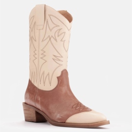 Marco Shoes Embroidered cowboy boots, vintage effect leather beige brown 1 Marco Shoes Embroidered cowboy boots, vintage effect leather beige brown 1