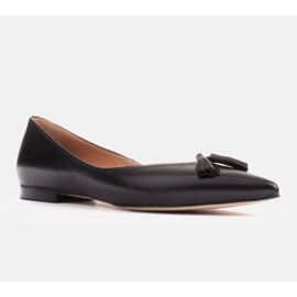 Marco Shoes Leather ballerinas with decorative fringes black 1