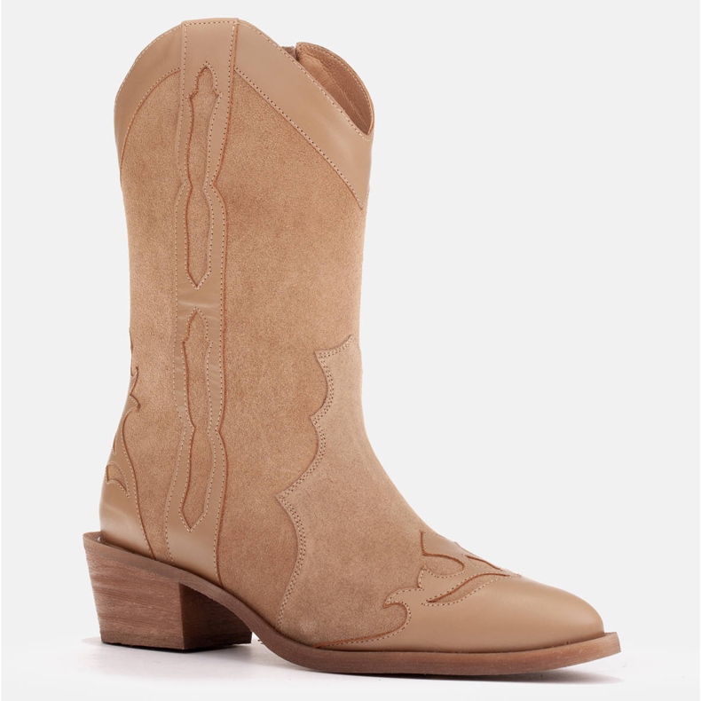 Marco Shoes Natural suede boots with leather elements beige 1