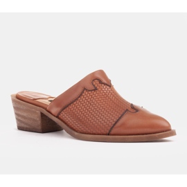 Marco Shoes Women's leather heel slippers with grooves brown 1