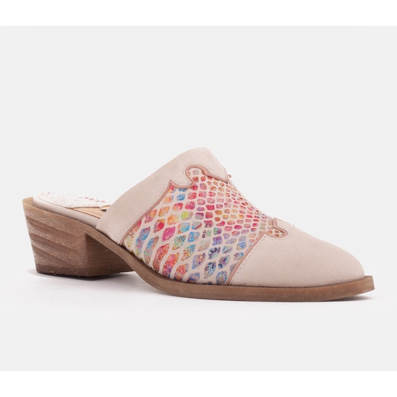 Marco Shoes Women's leather heel slippers with grooves beige multicolored 1 Marco Shoes Women's leather heel slippers with grooves beige multicolored 1