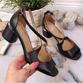 Black leather women's sandals with high heels Juma 1