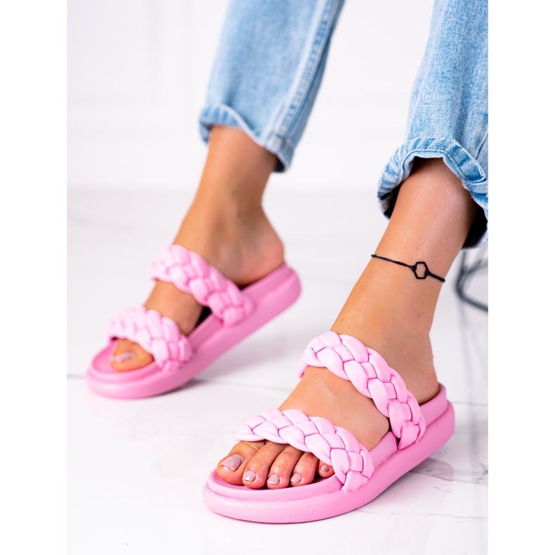 SHELOVET Braided Slippers On The Platform pink 1
