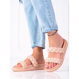 SHELOVET Braided flip-flops on the platform beige 2