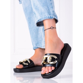 SHELOVET Stylish Slippers With A Chain black golden 1