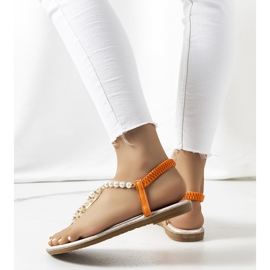 Orange sandals with Tana pearls silver 2