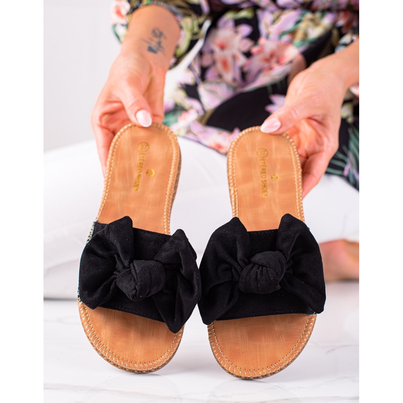 SHELOVET Slippers with a bow black 1