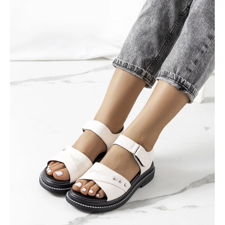 White sandals on the Meis platform beige ecru 1