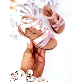 Pink children's sandals with glitter 5