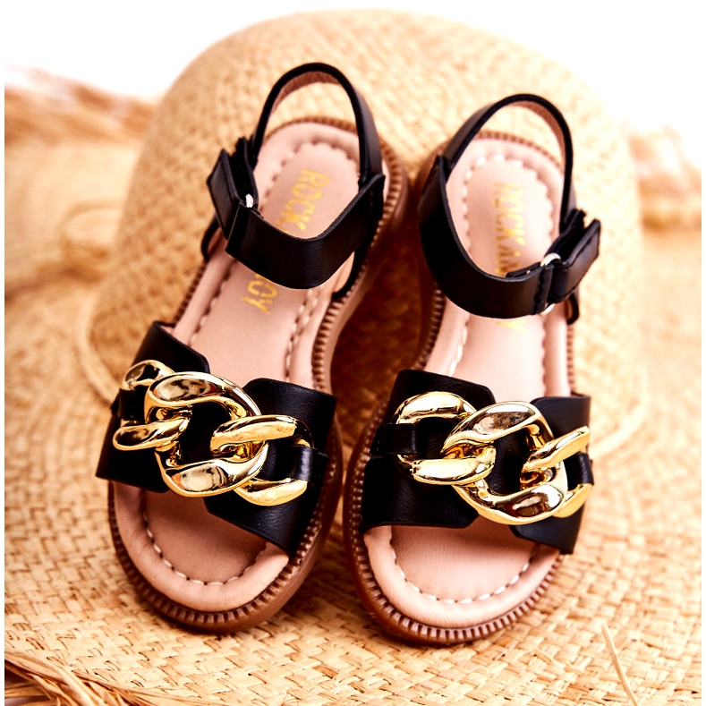 FR1 Children's Sandals With Black Layra Velcro golden 2