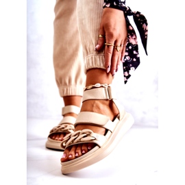 Leather Sandals With Chain La.Fi Beige Alissia 1