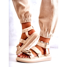 Leather Sandals With Chain La.Fi Beige Alissia 4
