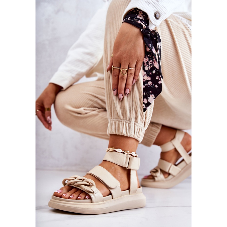 Leather Sandals With Chain La.Fi Beige Alissia 5