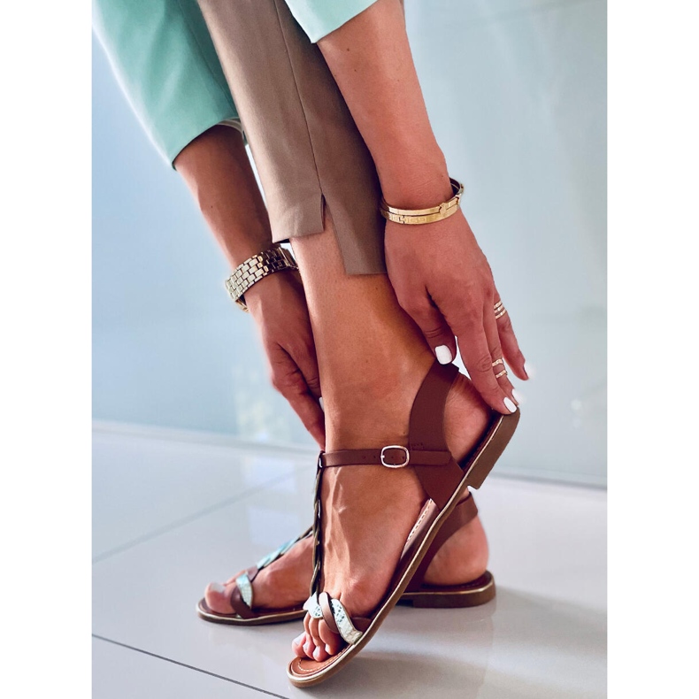 Basma Camel iridescent women's sandals brown 2