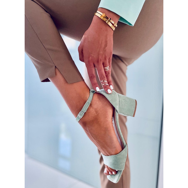 Green suede high heel sandals for women 2