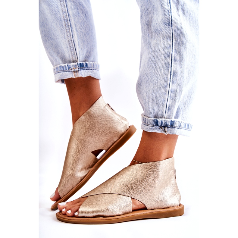 S.Barski Women's Leather Sandals Gold Catalise golden 4