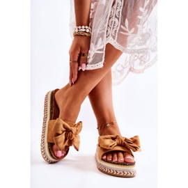 PG1 Women's Slippers On A Massive Platform With A Camel Macardi Bow brown 2