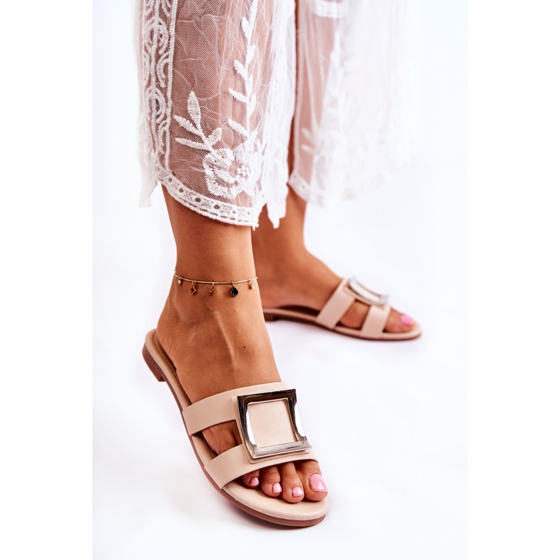 PG1 Women's Leather Slippers With Nude Roys Decoration beige 1 PG1 Women's Leather Slippers With Nude Roys Decoration beige 1