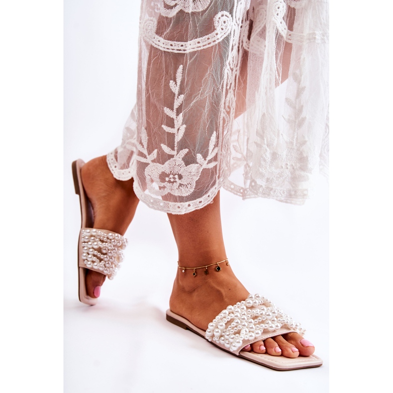 Women's Classic Slippers With Pearls Beige Calipso 1