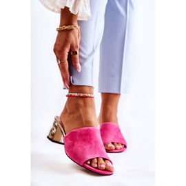 PA2 Women's Suede Slippers On Heel Pink Perry 1