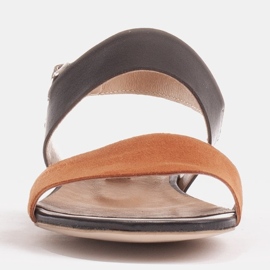 Marco Shoes Flat, genuine leather sandals with a metallic heel brown 1