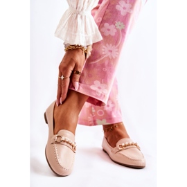 PG1 Women's Loafers With Decorative Pearls Beige Sergia 2