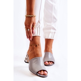 PA2 Leather Women's Slippers On Heel Gray Perry grey 1