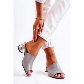 PA2 Leather Women's Slippers On Heel Gray Perry grey 2