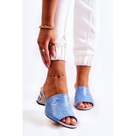 Leather Women's Slippers Crocodile Pattern On Heel Blue Perry 1