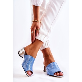 Leather Women's Slippers Crocodile Pattern On Heel Blue Perry 2