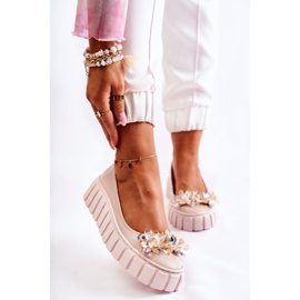 PA2 Leather Ballerinas On Platform With Beige Ladette Ornament 1