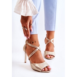 Sergio Leone Fashionable Sandals On A High Heel Shiny Golden Loressa 1