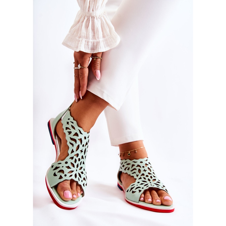 PA2 Leather Light Green Openwork Sandals Alima 2 PA2 Leather Light Green Openwork Sandals Alima 2