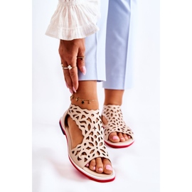PA2 Leather Lightweight Openwork Sandals Beige Alima 1