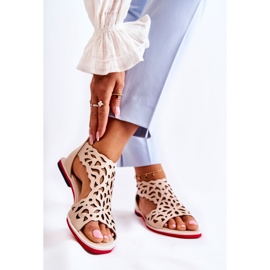 PA2 Leather Lightweight Openwork Sandals Beige Alima 2