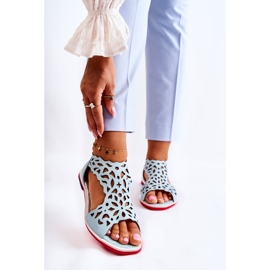 PA2 Leather Lightweight Openwork Sandals Light Blue Alima 1