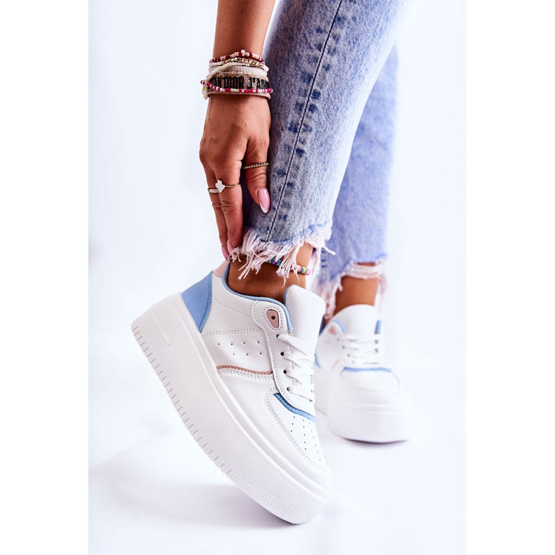 PS1 Women's Tied Sport Shoes Sneakers White and Blue Manila 1