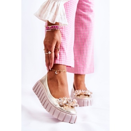 PA2 Leather Ballerinas On Platform With Golden Ladette Ornament 1