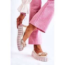 PA2 Leather Ballerinas On Platform With Golden Ladette Ornament 2