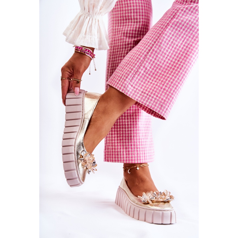 PA2 Leather Ballerinas On Platform With Golden Ladette Ornament 2