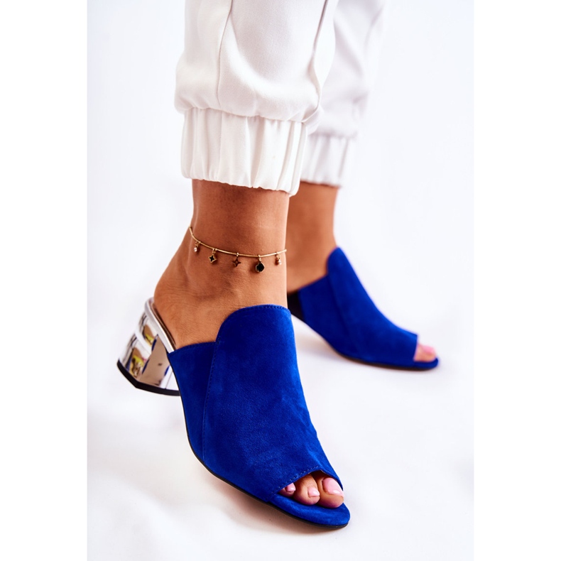 Women's Suede Slippers On Heel Navy Blue Marine 1