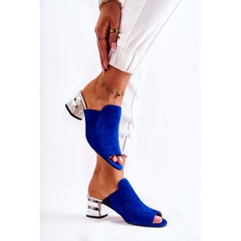 Women's Suede Slippers On Heel Navy Blue Marine 2