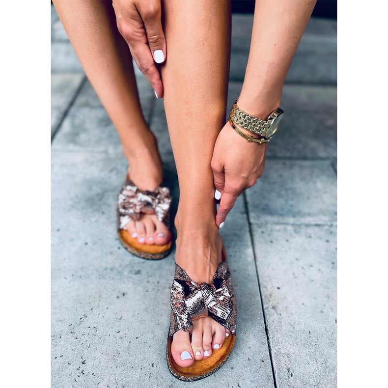 Cork slippers with Amur Champagne bow pink 1