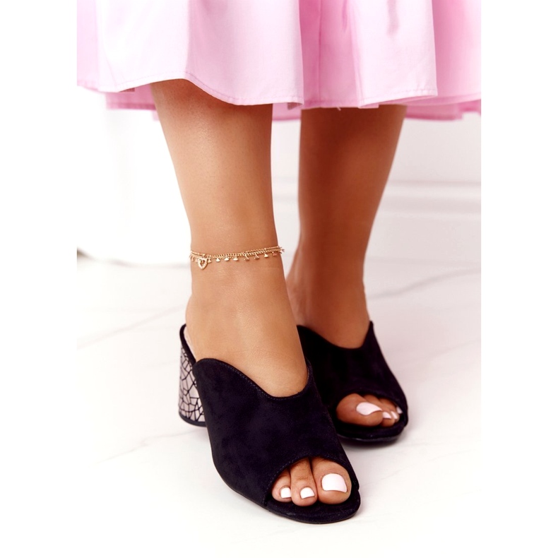 Suede sandals on high heel S.Barski C420-15 Black 2